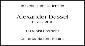 Traueranzeige von Alexander Dassel von vrm-trauer