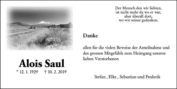 Traueranzeige von Alois Saul von vrm-trauer