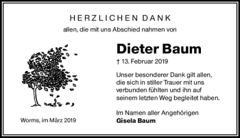 Traueranzeige von Dieter Baum von vrm-trauer