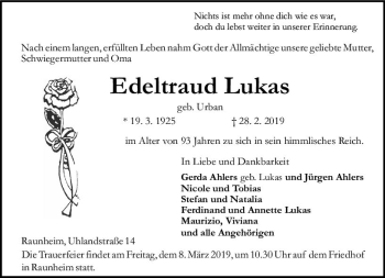 Traueranzeige von Edeltraud Lukas von vrm-trauer