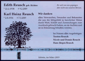 Traueranzeige von Edith Reusch von vrm-trauer