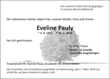Traueranzeige von Eveline Pauly von vrm-trauer