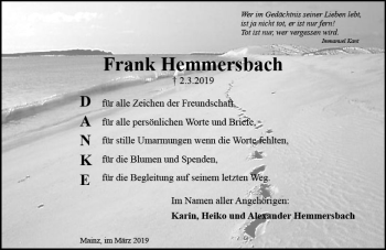Traueranzeige von Frank Hemmersbach von vrm-trauer