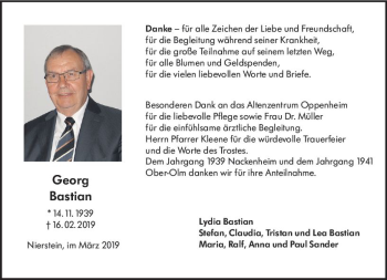 Traueranzeige von Georg Bastian von vrm-trauer