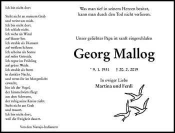 Traueranzeige von Georg Mallog von vrm-trauer
