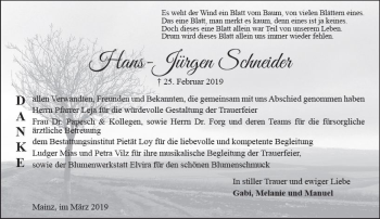 Traueranzeige von Hans-Jürgen Schneider von vrm-trauer