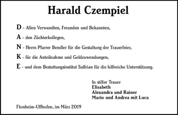 Traueranzeige von Harald Czempiel von vrm-trauer