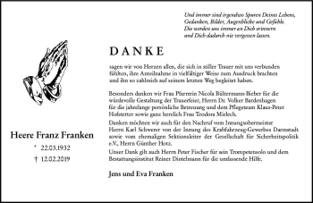 Traueranzeige von Heere Franz Franken von vrm-trauer
