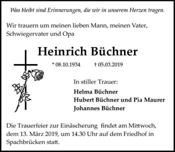 Traueranzeige von Heinrich Bilchner von vrm-trauer