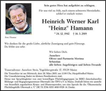 Traueranzeige von Heinrich Werner Karl Hamann von vrm-trauer