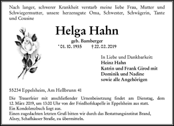 Traueranzeige von Helga Hahn von vrm-trauer