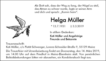 Traueranzeige von Helga Müller von vrm-trauer