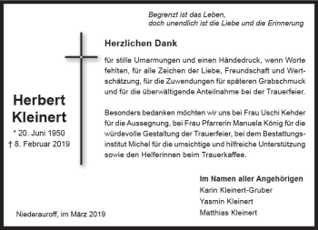 Traueranzeige von Herbert Kleinert von vrm-trauer