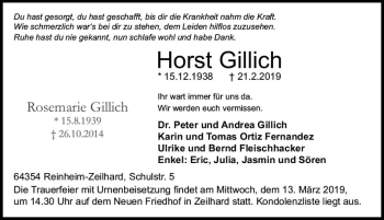 Traueranzeige von Horst Gillich von vrm-trauer