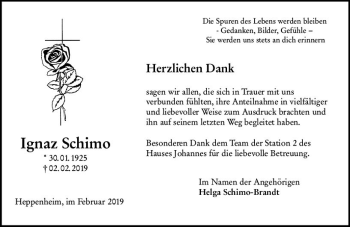 Traueranzeige von Ignaz Schimo von vrm-trauer