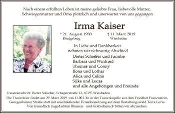 Traueranzeige von Irma Kaiser von vrm-trauer