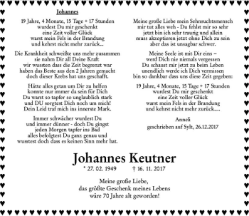 Traueranzeige von Johannes Keutner von vrm-trauer