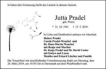 Traueranzeige von Jutta Pradel von vrm-trauer