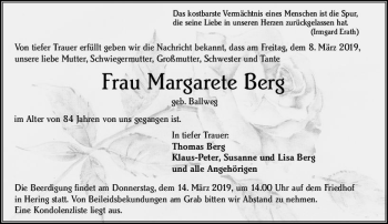 Traueranzeige von Margarete Berg von vrm-trauer