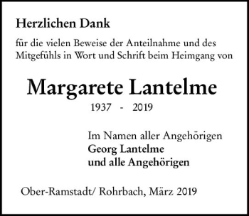 Traueranzeige von Margarete Lantelme von vrm-trauer