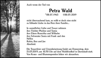 Traueranzeige von Petra Wald von vrm-trauer