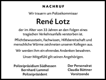 Traueranzeige von Rene Lotz von vrm-trauer