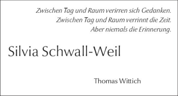 Traueranzeige von Silvia Schwall-Weil von vrm-trauer