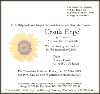 Traueranzeige von Ursula Engel von vrm-trauer