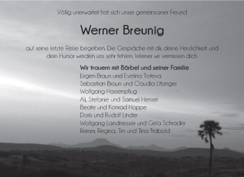 Traueranzeige von Werner Breunici von vrm-trauer
