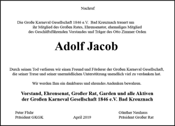 Traueranzeige von Adolf Jacob von vrm-trauer