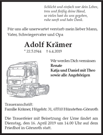 Traueranzeige von Adolf Krämer von vrm-trauer