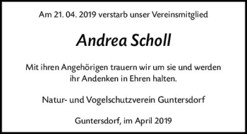 Traueranzeige von Andrea Scholl von  Dill Block ()