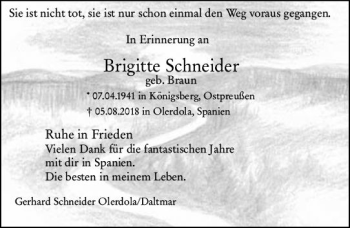 Traueranzeige von Brigitte Schneider von vrm-trauer