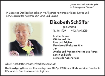 Traueranzeige von Elisabeth Schäffer von vrm-trauer