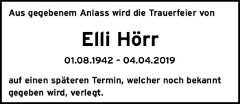 Traueranzeige von Elli Hörr von vrm-trauer