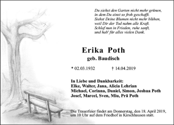 Traueranzeige von Erika Poth von vrm-trauer
