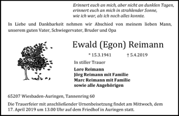 Traueranzeige von Ewald Egon Reimann von vrm-trauer