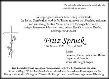 Traueranzeige von Fritz Spruck von vrm-trauer