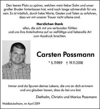 Traueranzeige von Garsten Possmann von vrm-trauer