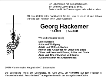 Traueranzeige von Georg Hackemer von vrm-trauer