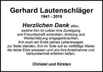 Traueranzeige von Gerhard Lautenschläger von vrm-trauer