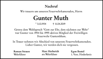 Traueranzeige von Gunter Muth von vrm-trauer