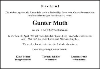 Traueranzeige von Gunter Muth von vrm-trauer