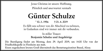 Traueranzeige von Günter Schulze von vrm-trauer