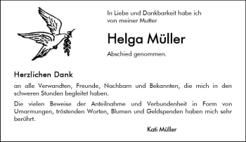 Traueranzeige von Helga Müller von vrm-trauer
