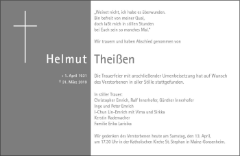 Traueranzeige von Helmut Theißen von vrm-trauer