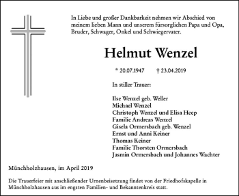 Traueranzeige von Helmut Wenzel von  WNZ - Wetzlarer Neue Zeitung ()