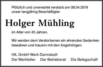 Traueranzeige von Holger Mühling von vrm-trauer