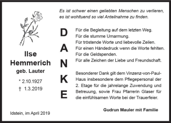 Traueranzeige von Ilse Hemmerich von vrm-trauer