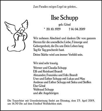 Traueranzeige von Ilse Schupp von vrm-trauer